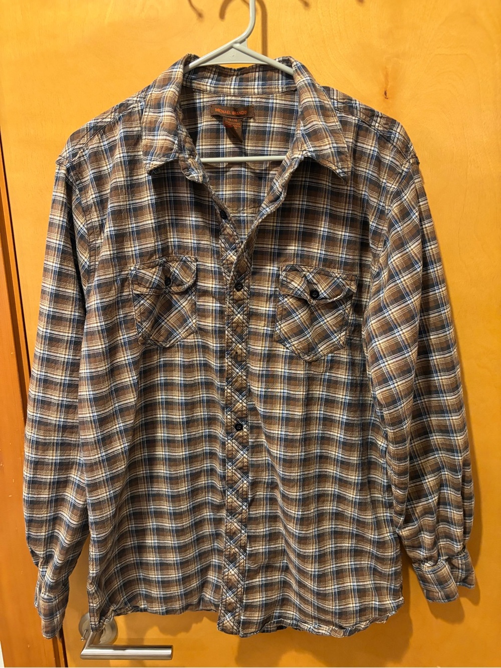 Michael Brandon Brown and Blue Plaid Button-Down Shirt men’s XL